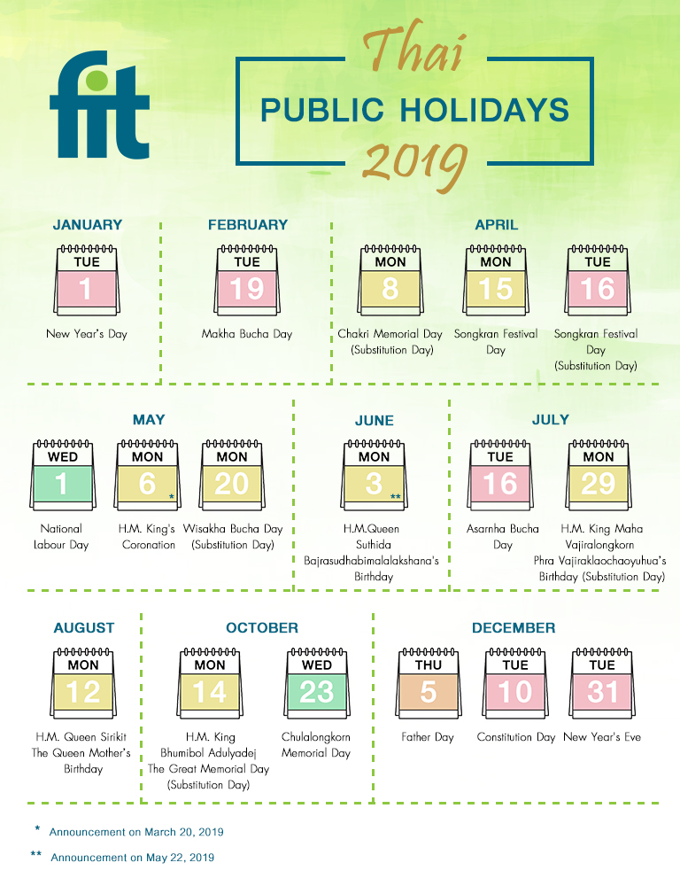 2019 Thai Public Holiday